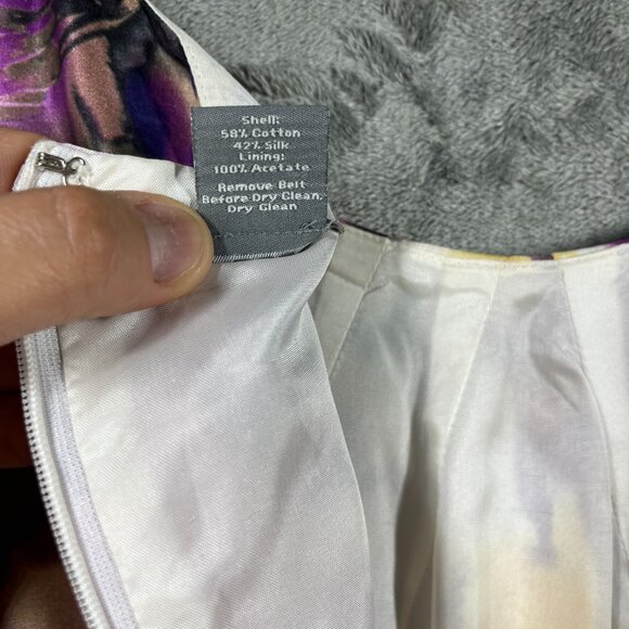 Ann Taylor Silk Dress Womens Size 10 Purple Silk/Cotton Belted Sleeveless Floral - Picture 11 of 12